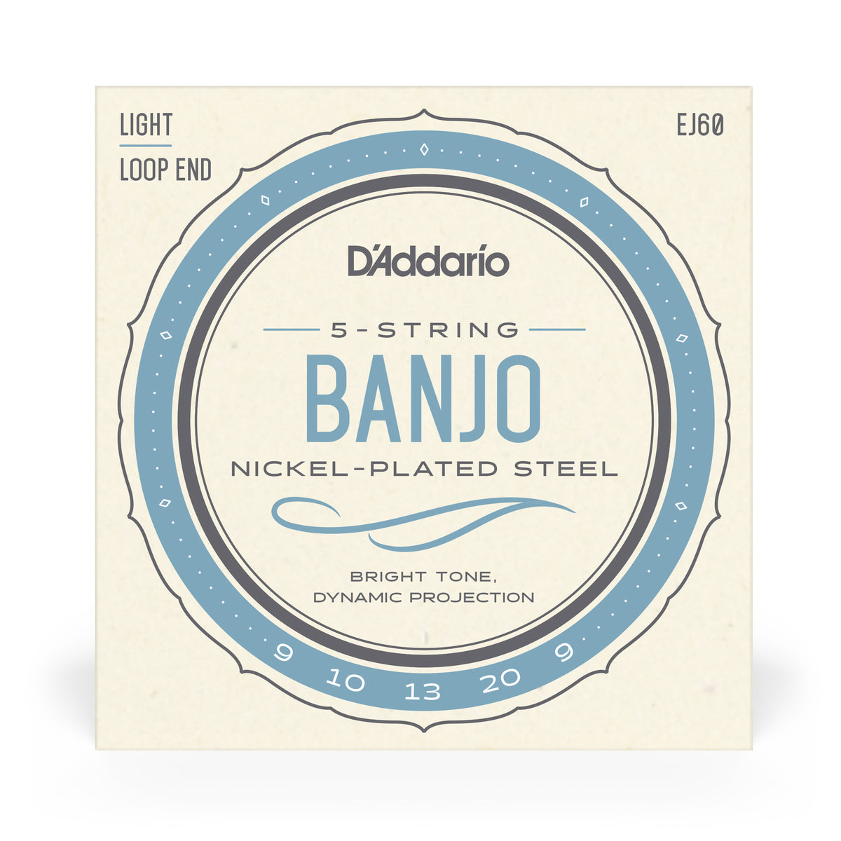 D&#39;Addario EJ60, 5-String Banjo, Nickel, Light 09-20