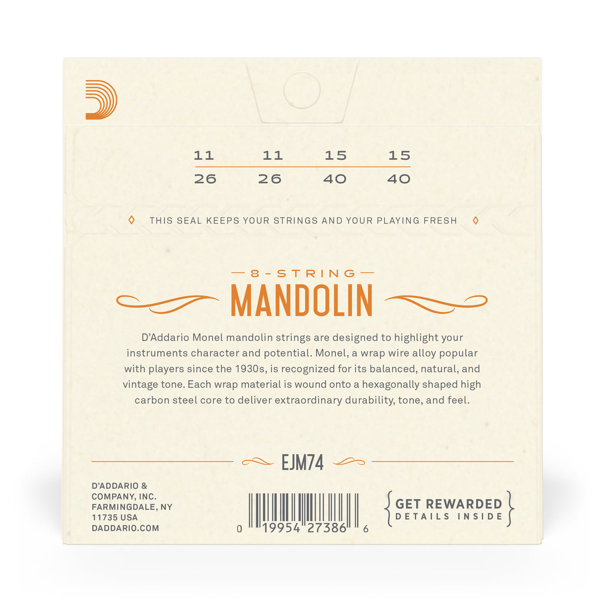 D&#39;Addario EJM74 11-40 Medium, Monel, Mandolin