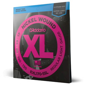 D'Addario EXL170-5SL 45-130 Light, 5-String, Super Long Scale, XL Nickel