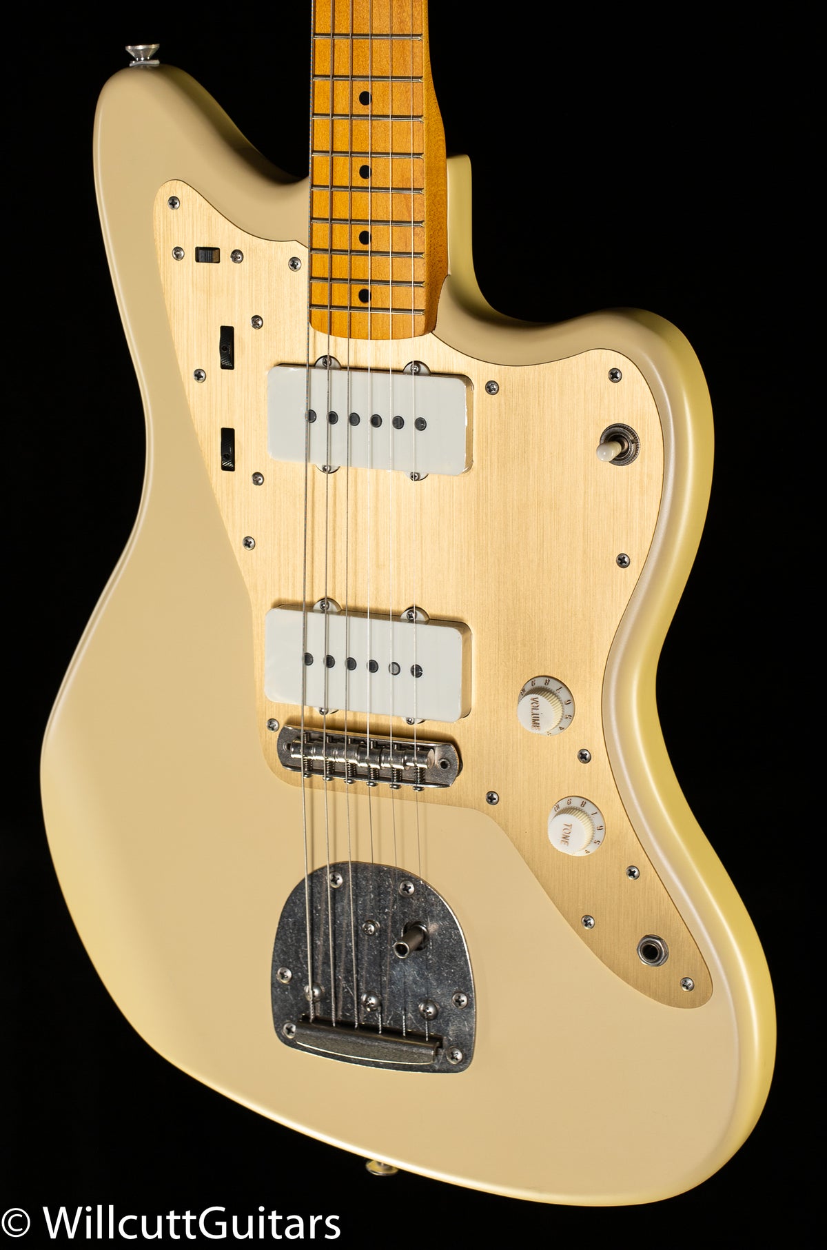 Squier 40th Anniversary Jazzmaster, Vintage Edition, Maple Fingerboard, Gold Anodized Pickguard, Satin Desert Sand (513)