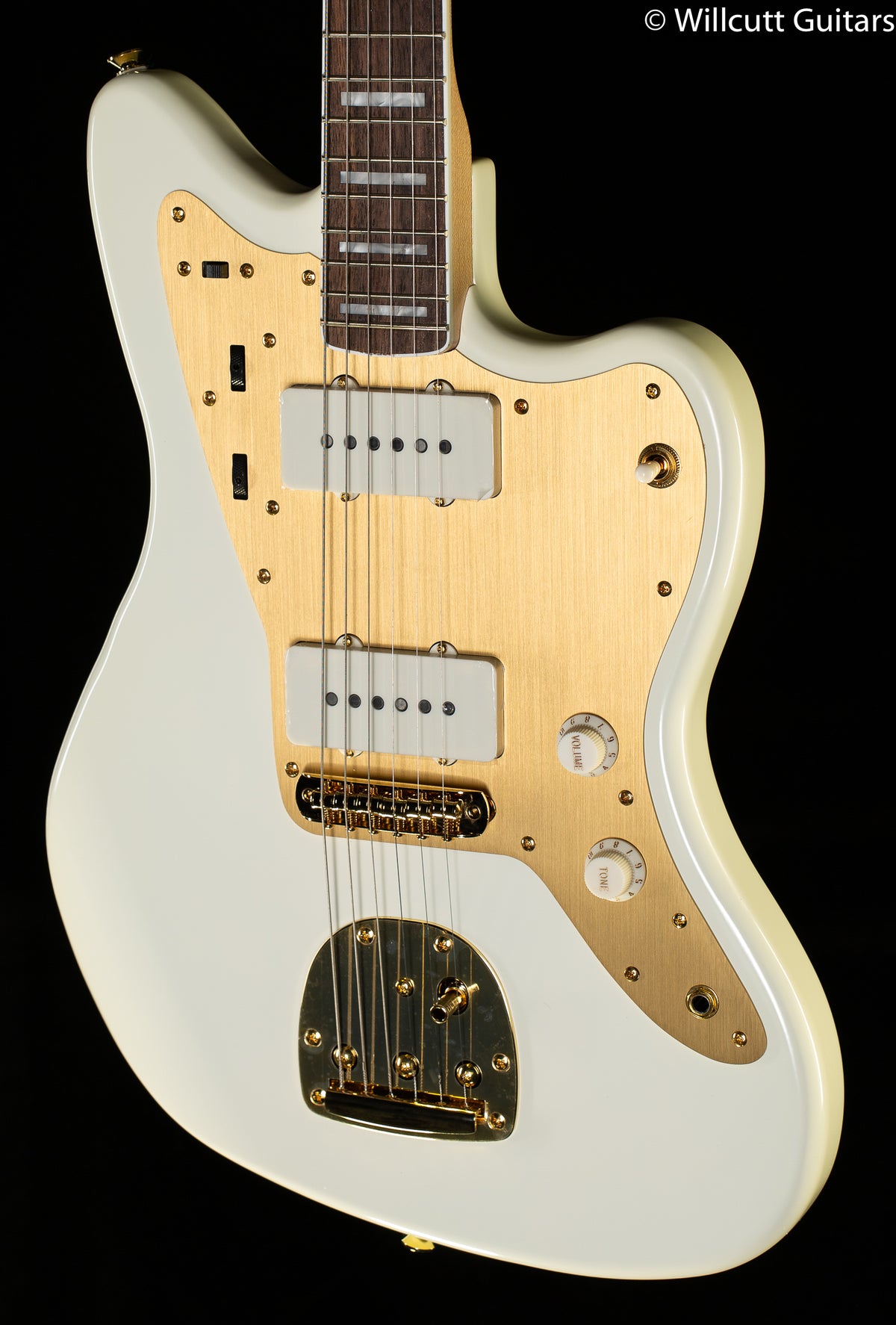 Squier 40th Anniversary Jazzmaster Gold Edition Laurel Fingerboard Gold Anodized Pickguard Olympic White