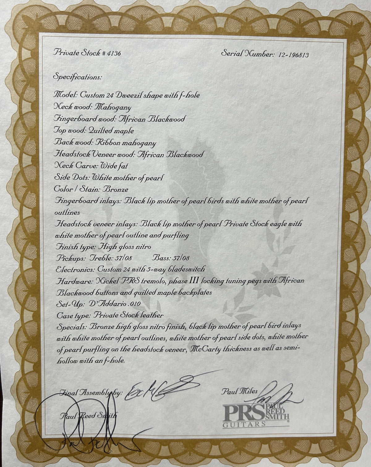 PRS Private Stock 4136 Custom 24 "Dweezil" Shape Bronze USED