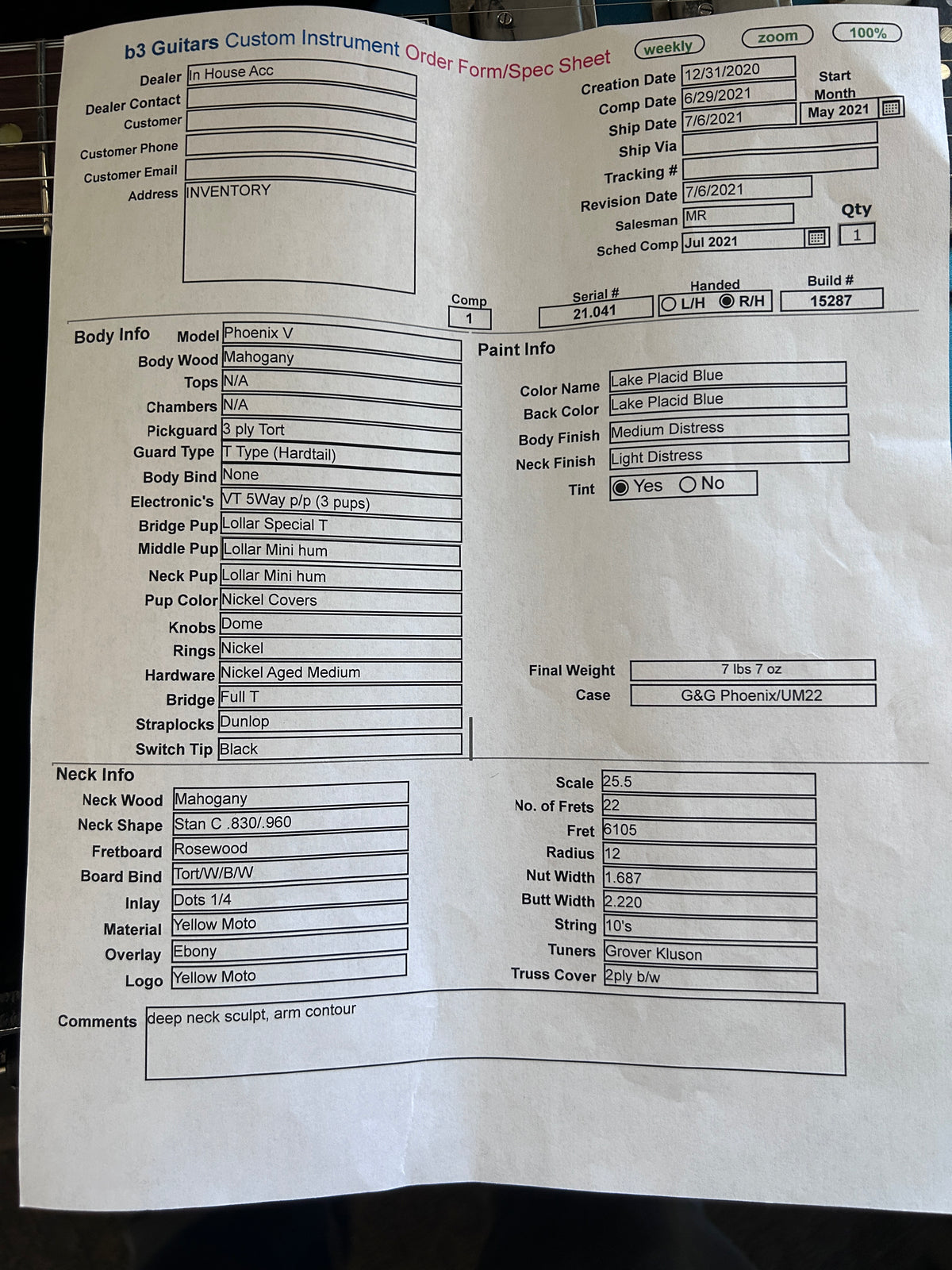 B3 Gene Baker Phoenix TMM Lake Placid Blue Distressed
