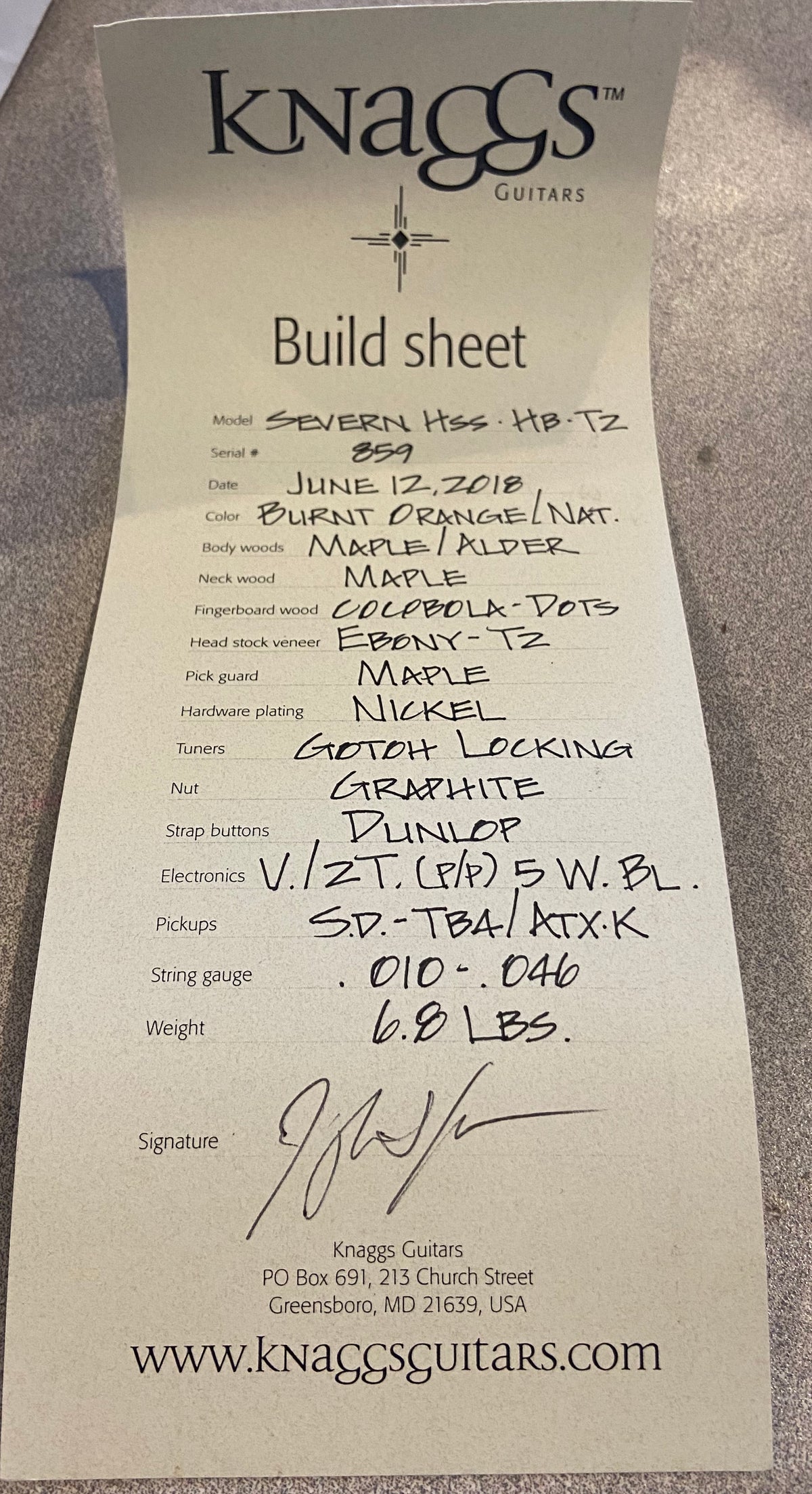 Knaggs Severn Hollowbody HSS  Burnt Orange/Natural USED (859)