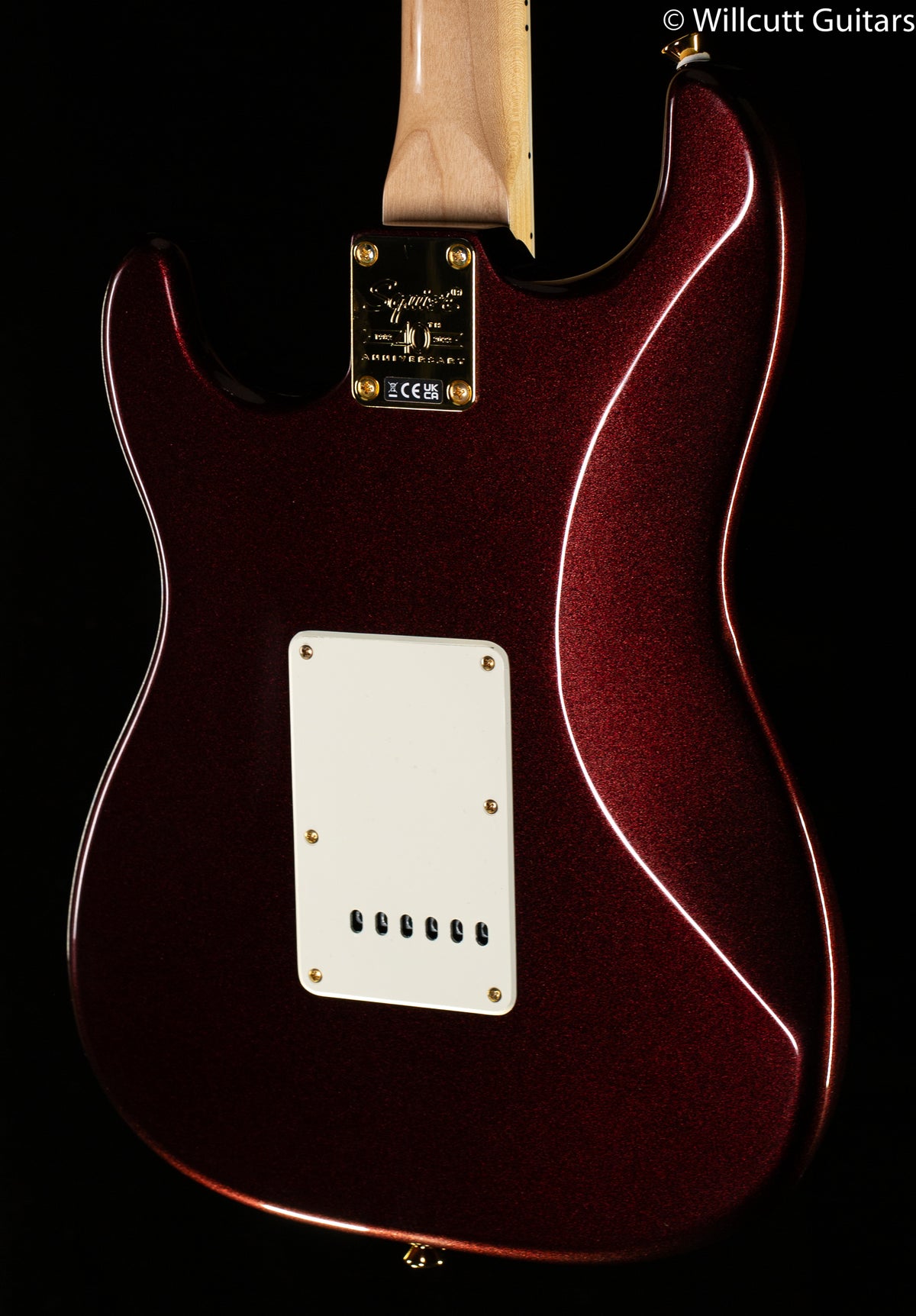 Squier 40th Anniversary Stratocaster Gold Edition Laurel Fingerboard Gold Anodized Pickguard, Ruby Red Metallic (773)