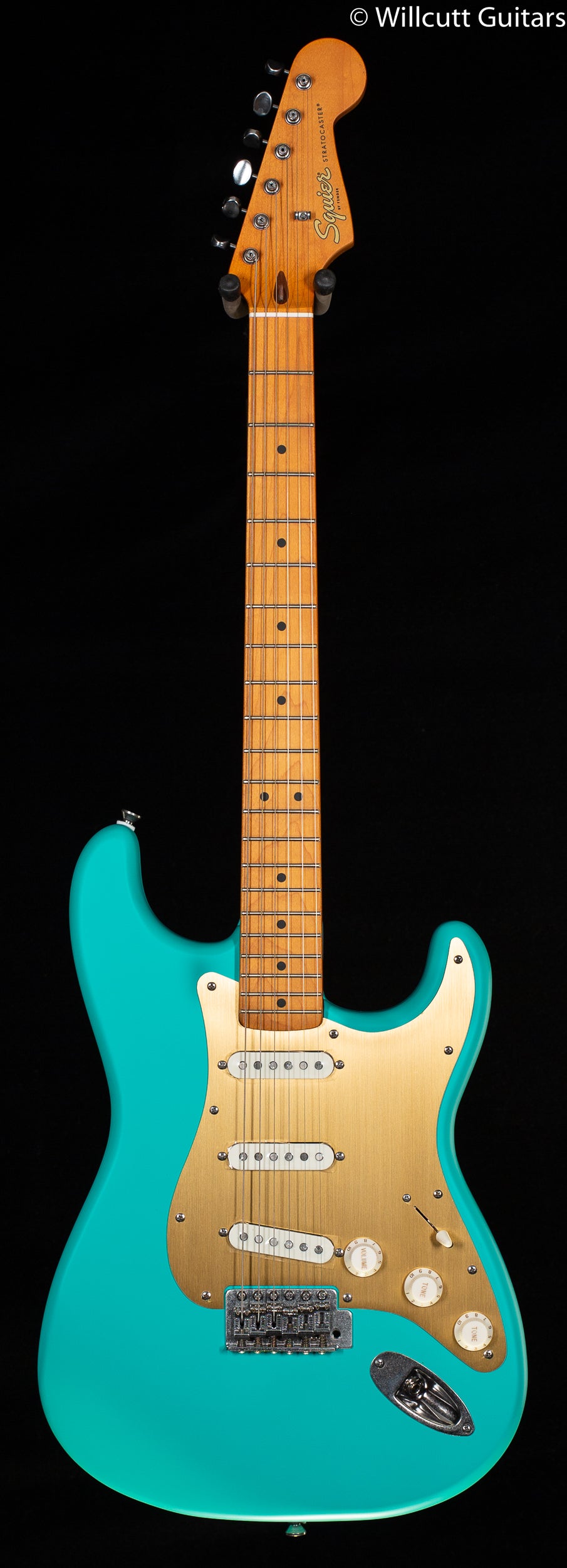 Squier 40th Anniversary Stratocaster Vintage Edition Maple Fingerboard Gold Anodized Pickguard, Satin Sea Foam Green (399)