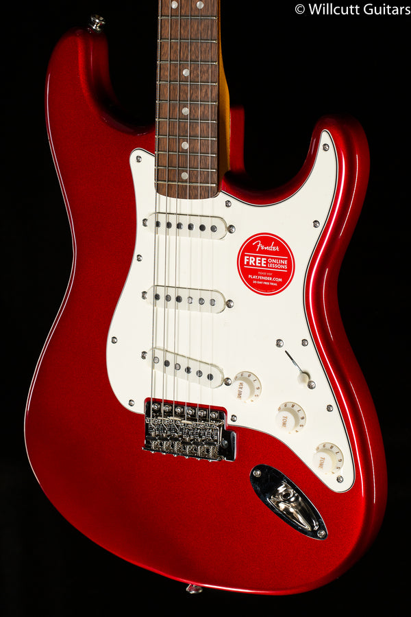 Discontinued … Squier by Fender Jaguar Vintage Mod Candy Apple Red – Black  Dot Music