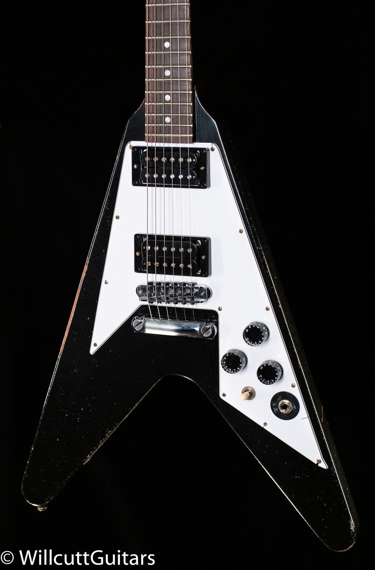 Gibson Custom Shop Kirk Hammett 1979 Flying V Ebony Murphy Lab Replica Aged Chrome Ebony (021)