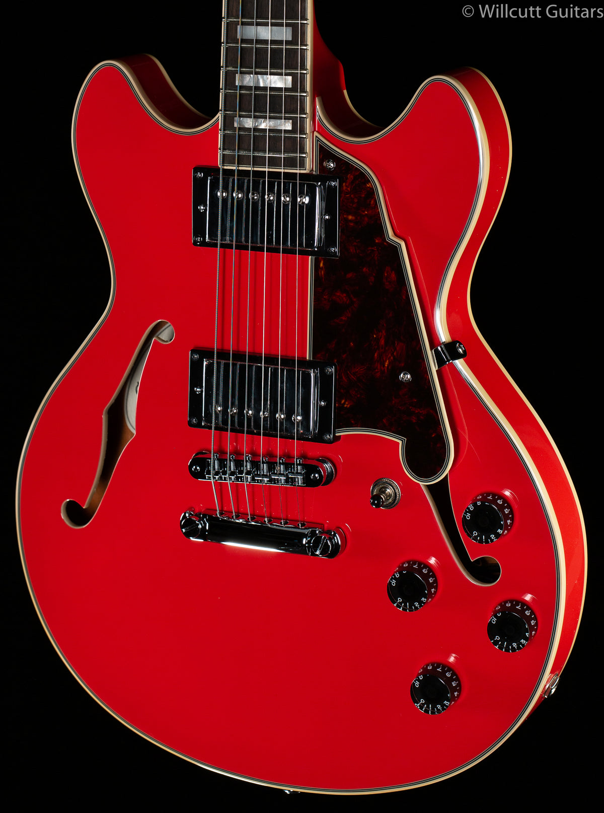 D&#39;Angelico Premier Mini DC Hollowbody Electric Guitar Fiesta Red