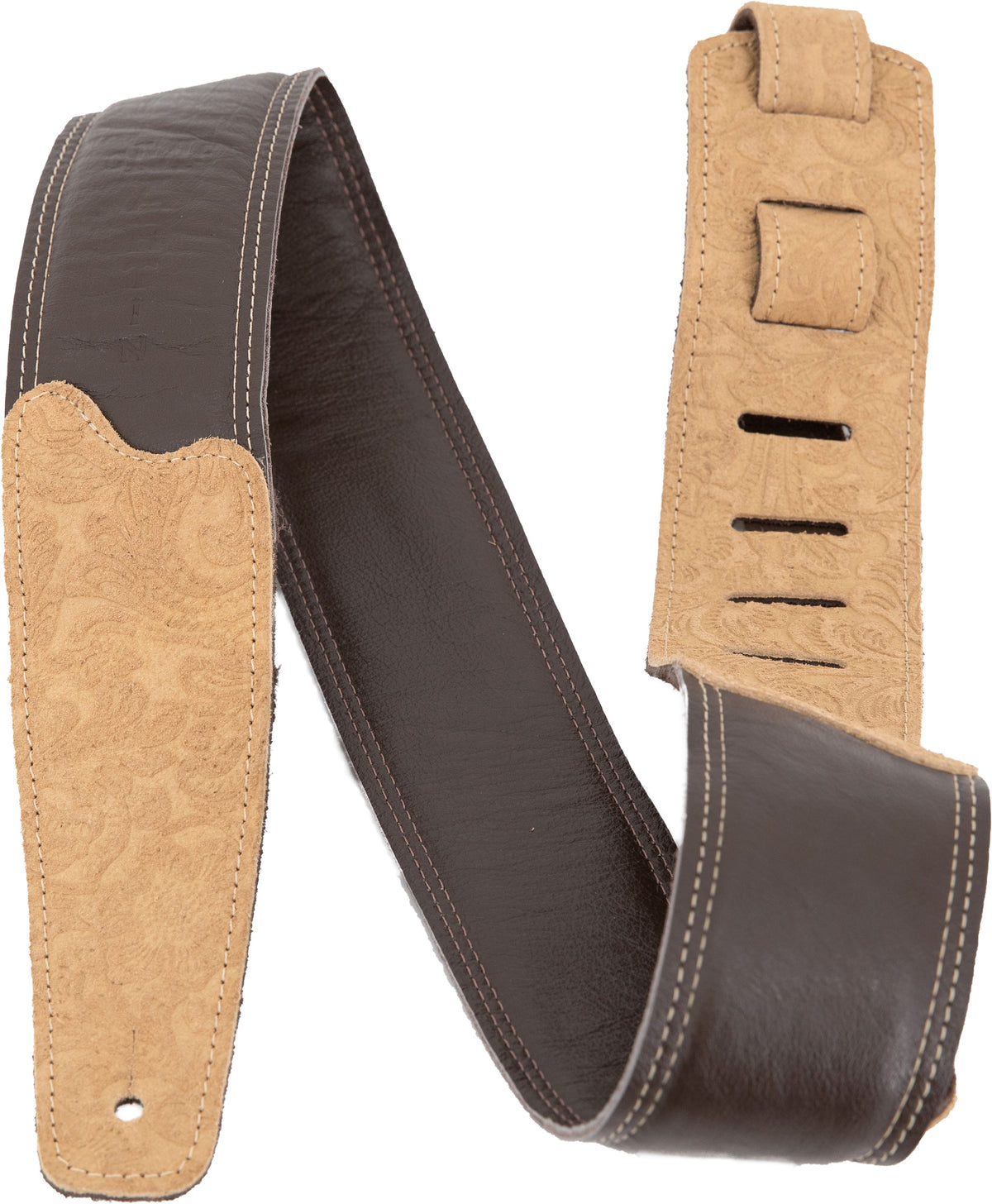 Martin Strap, Garment Leather, Floral Embossed, Dark Brown