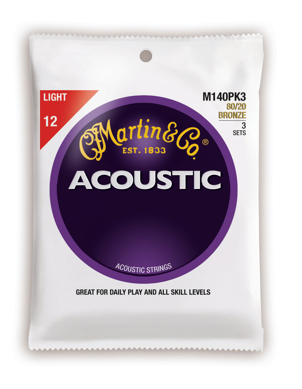 Martin Acoustic 80/20 Bronze Guitar Strings -.012-.054 Light - 3 Pack