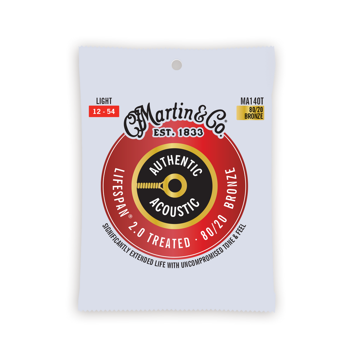 Martin Authentic Acoustic Lifespan 2.0 80/20 Bronze Guitar Strings -.012-.054 Light