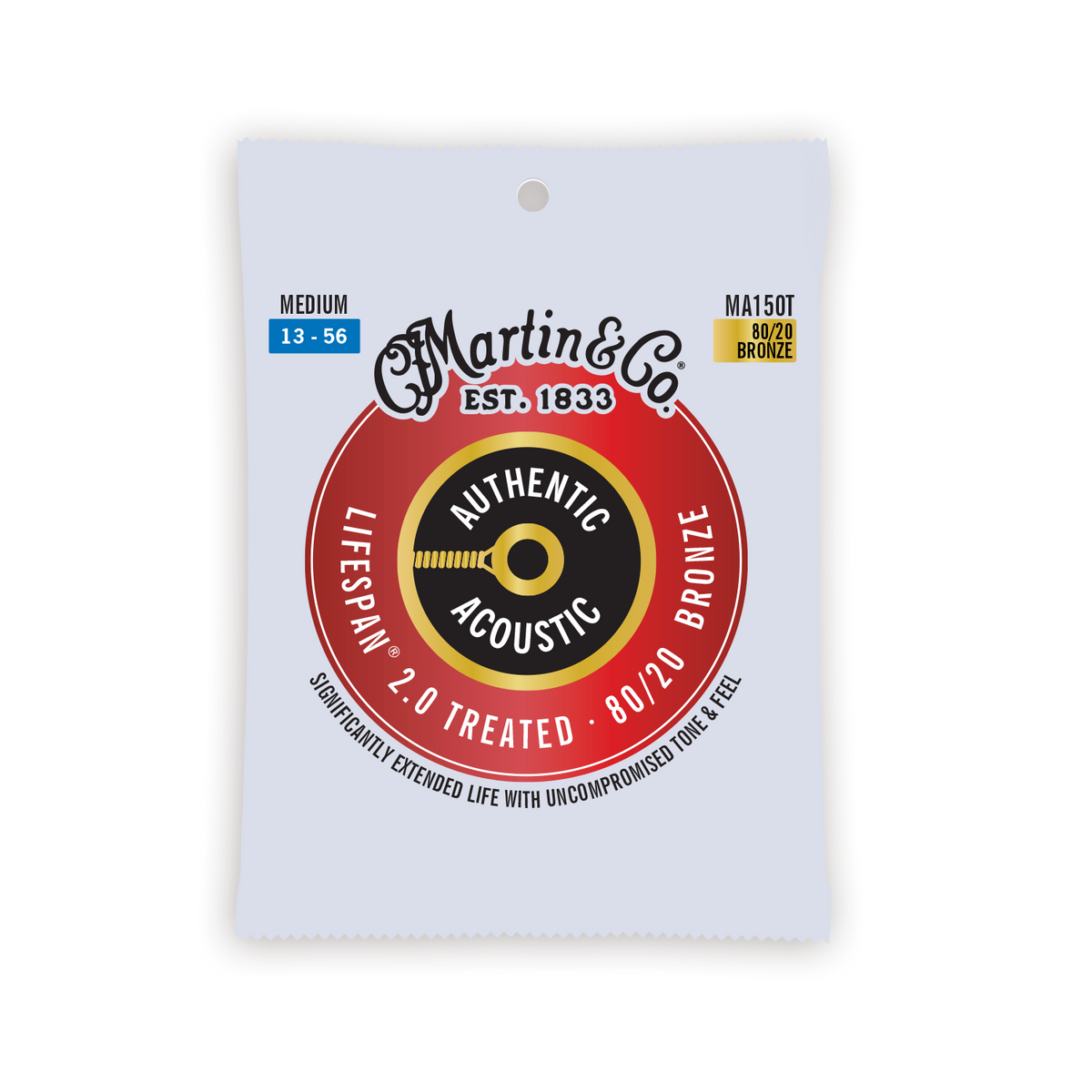 Martin Authentic Acoustic Lifespan 2.0 80/20 Bronze Guitar Strings -.013-.056 Medium