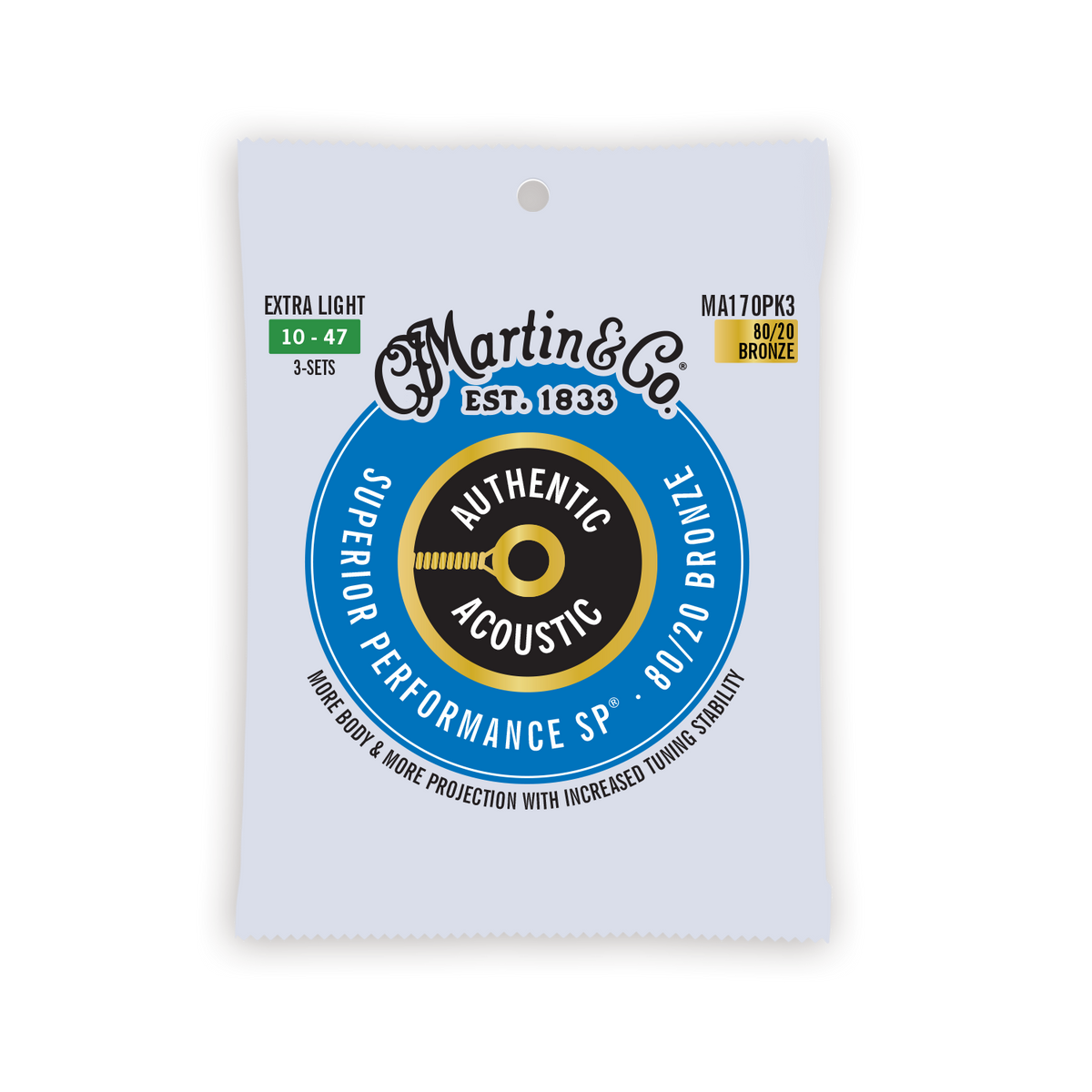 Martin Authentic Acoustic SP 80/20 Bronze Guitar Strings -.010-.047 Extra Light