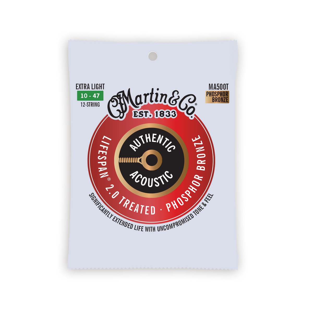 Martin Authentic Acoustic Lifespan 2.0 Phosphor Bronze Guitar Strings -.010-.047 Extra Light 12-String