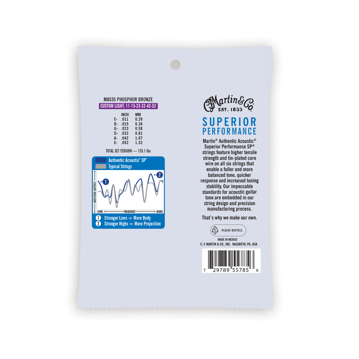 Martin Authentic Acoustic SP Phosphor Bronze Guitar Strings -.011-.052 Custom Light