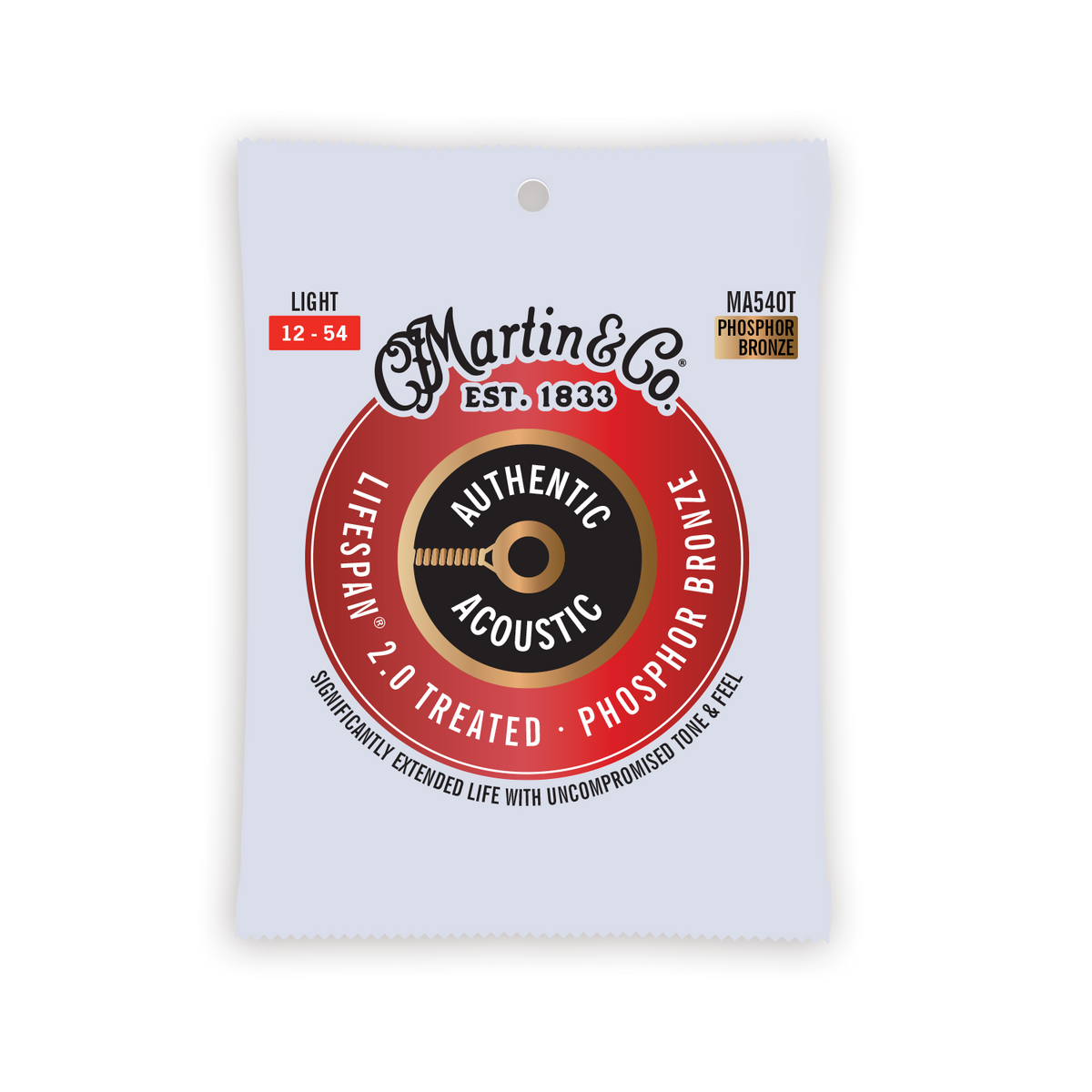 Martin Authentic Acoustic Lifespan 2.0 Phosphor Bronze Guitar Strings -.012-.054 Light