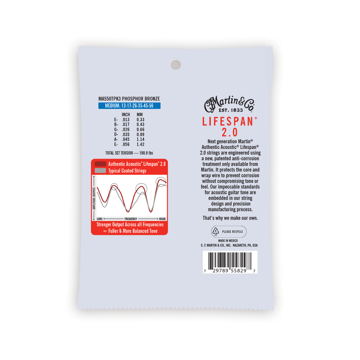 Martin Authentic Acoustic Lifespan 2.0 Phosphor Bronze Guitar Strings -.013-.056 Medium