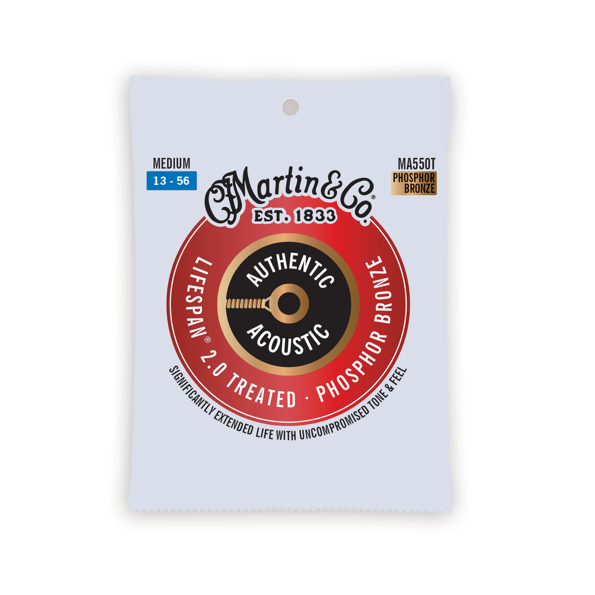 Martin Authentic Acoustic Lifespan 2.0 Phosphor Bronze Guitar Strings -.013-.056 Medium