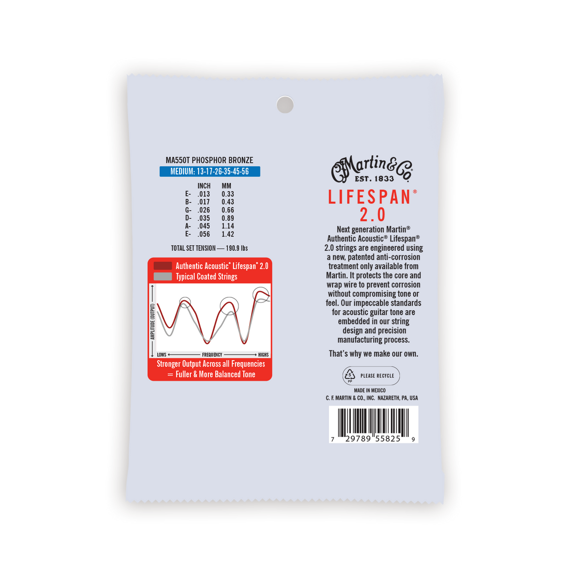 Martin Authentic Acoustic Lifespan 2.0 Phosphor Bronze Guitar Strings -.013-.056 Medium
