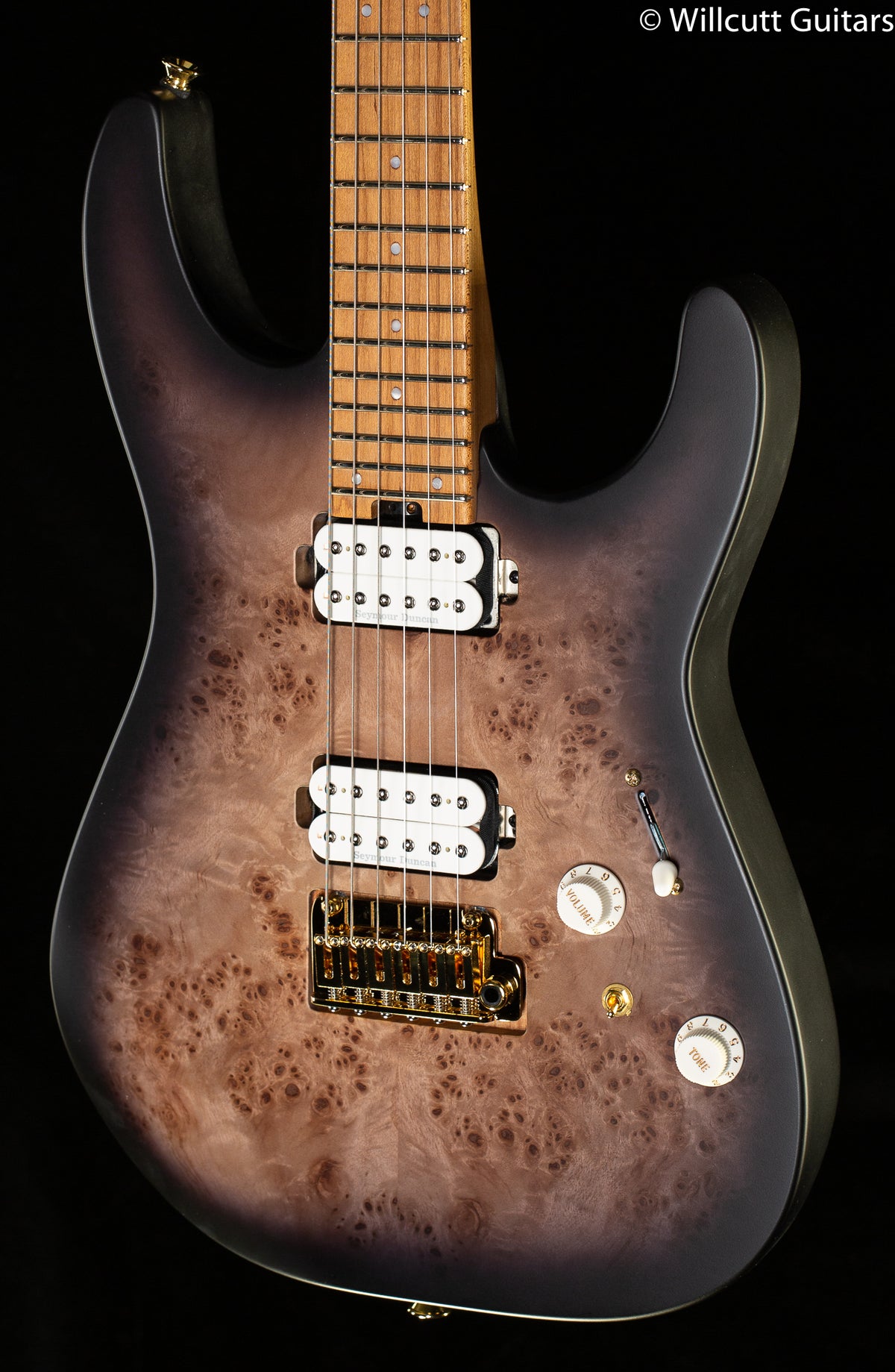 Charvel Pro-Mod DK24 HH 2PT CM Poplar Burl, Caramelized Maple Fingerboard, Transparent Black Burst