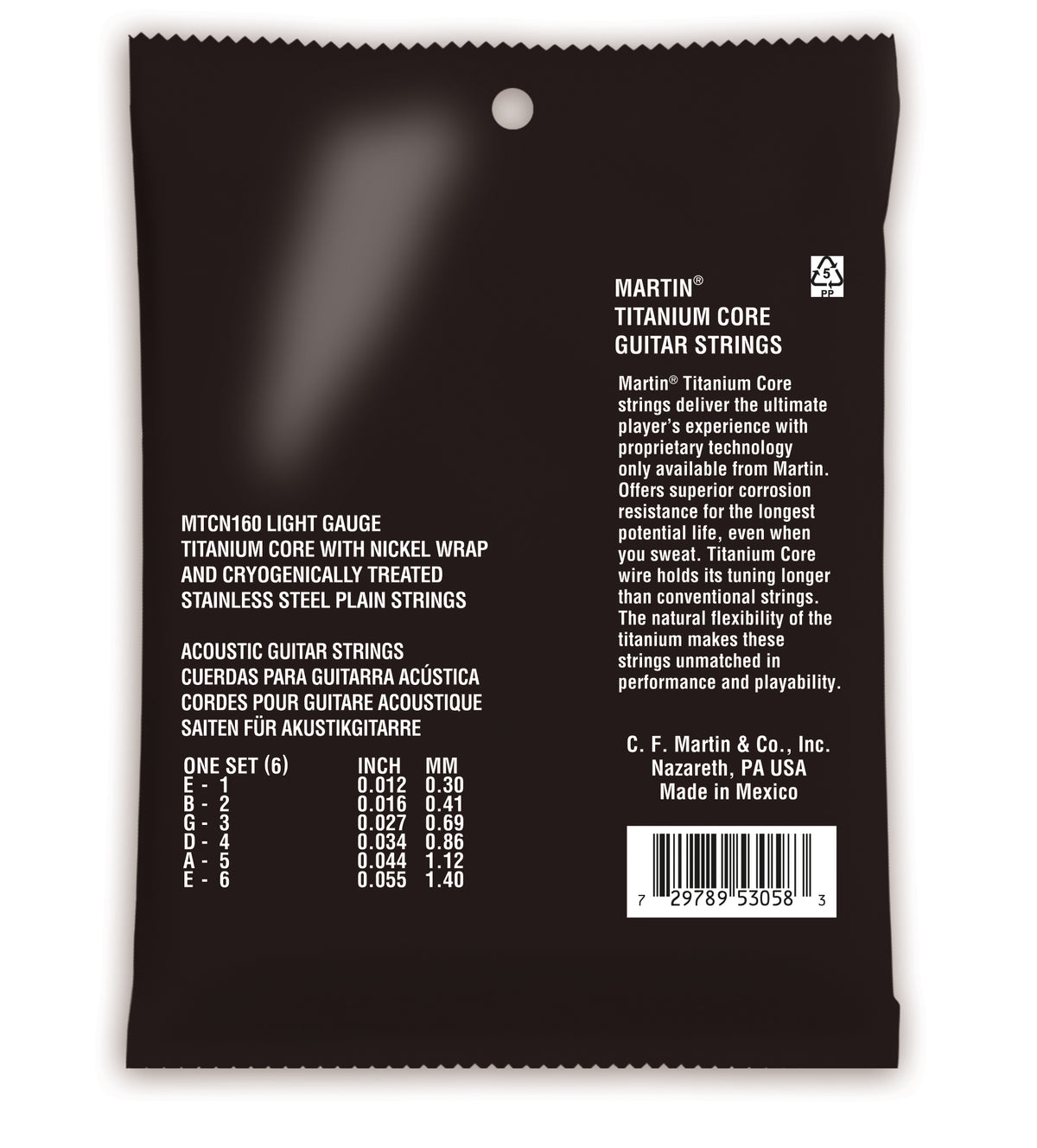 Martin Titanium Core Acoustic Guitar Strings - .012-.055 Light