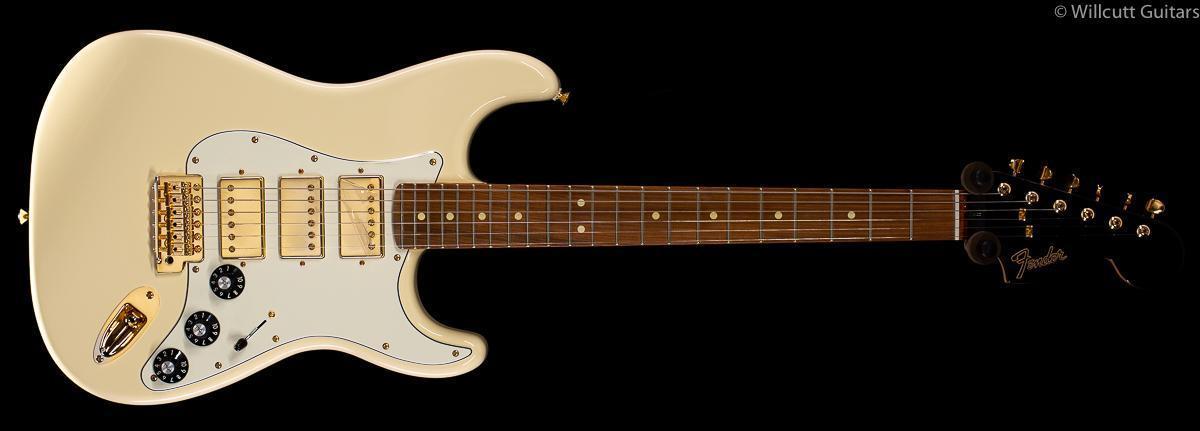 Fender Limited Edition Mahogany Blacktop Stratocaster HHH Olympic White Gold Hardware