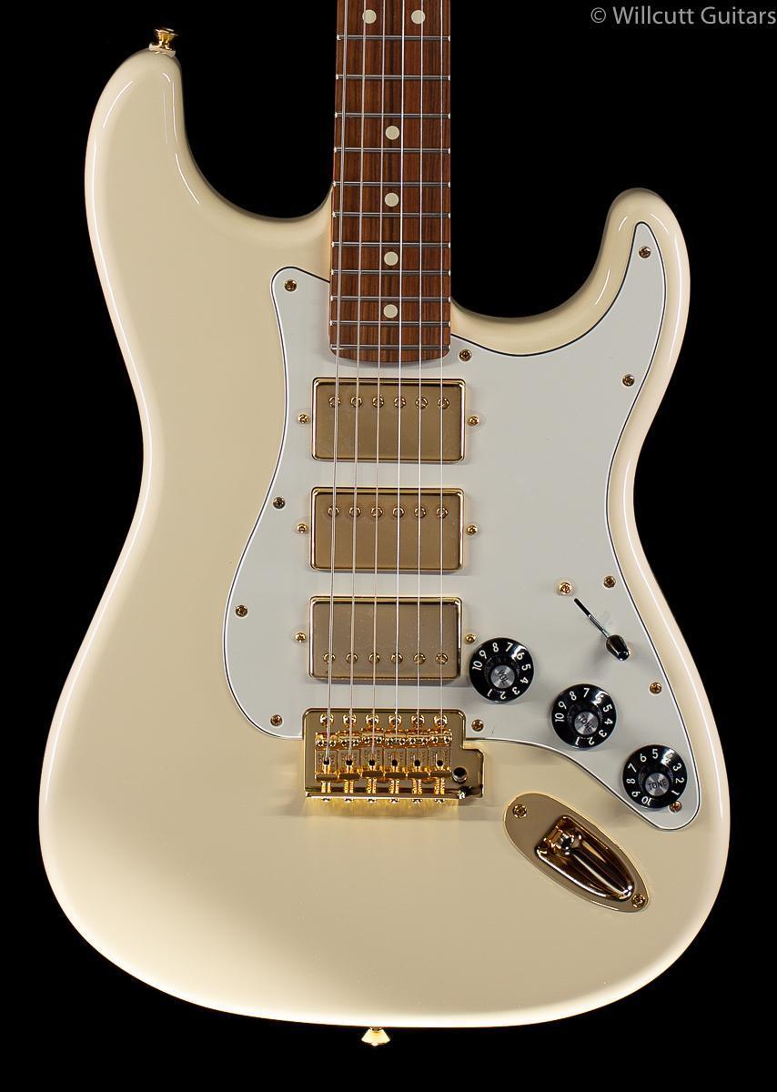 Fender Limited Edition Mahogany Blacktop Stratocaster HHH Olympic White Gold Hardware