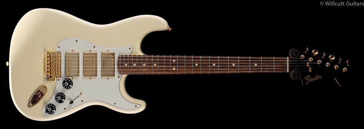 Fender Limited Edition Mahogany Blacktop Stratocaster HHH Olympic White Gold Hardware