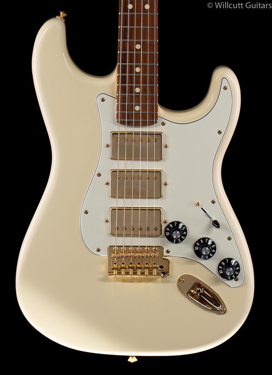 Fender Limited Edition Mahogany Blacktop Stratocaster HHH Olympic White Gold Hardware
