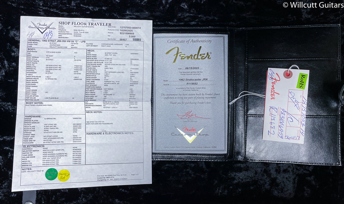 Fender Custom Shop Willcutt True &#39;62 Stratocaster Journeyman Relic Lake Placid Blue 59 C (682)