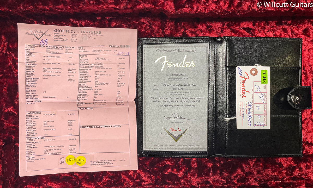 Fender Custom Shop Jaco Pastorius Tribute Fretless Jazz Bass Rosewood Fingerboard 3-Color Sunburst (795)