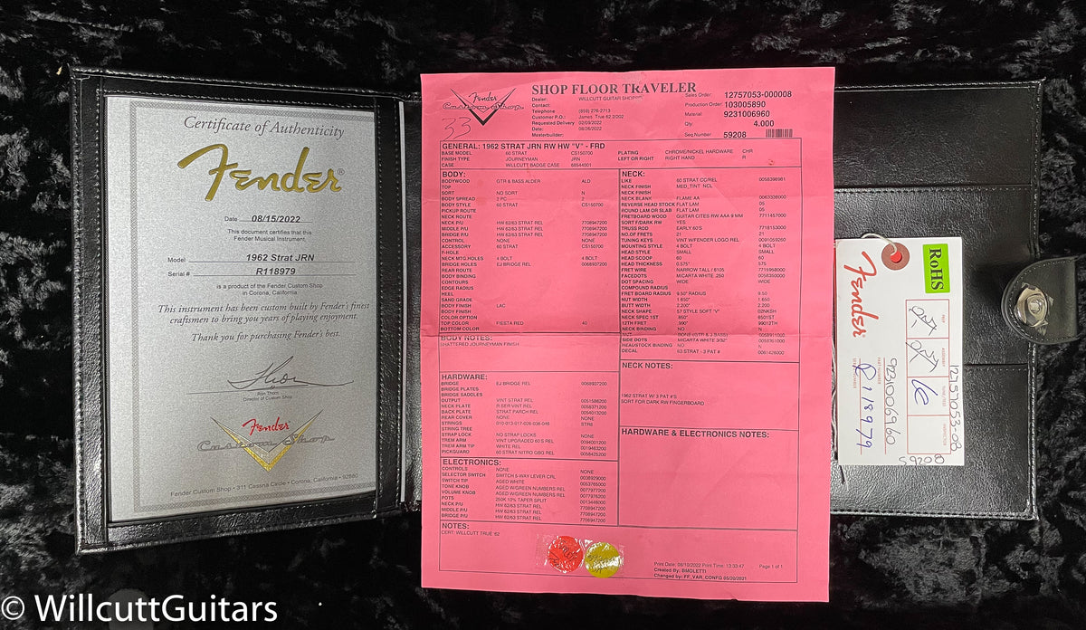 Fender Custom Shop Willcutt True '62 Stratocaster Journeyman Relic Fiesta Red '57 V (979)