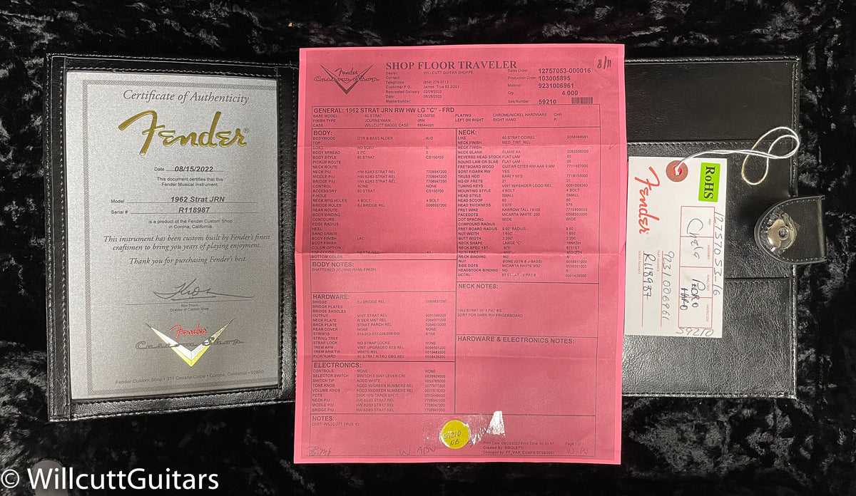 Fender Custom Shop Willcutt True &#39;62 Stratocaster Journeyman Relic Fiesta Red Large C (987)