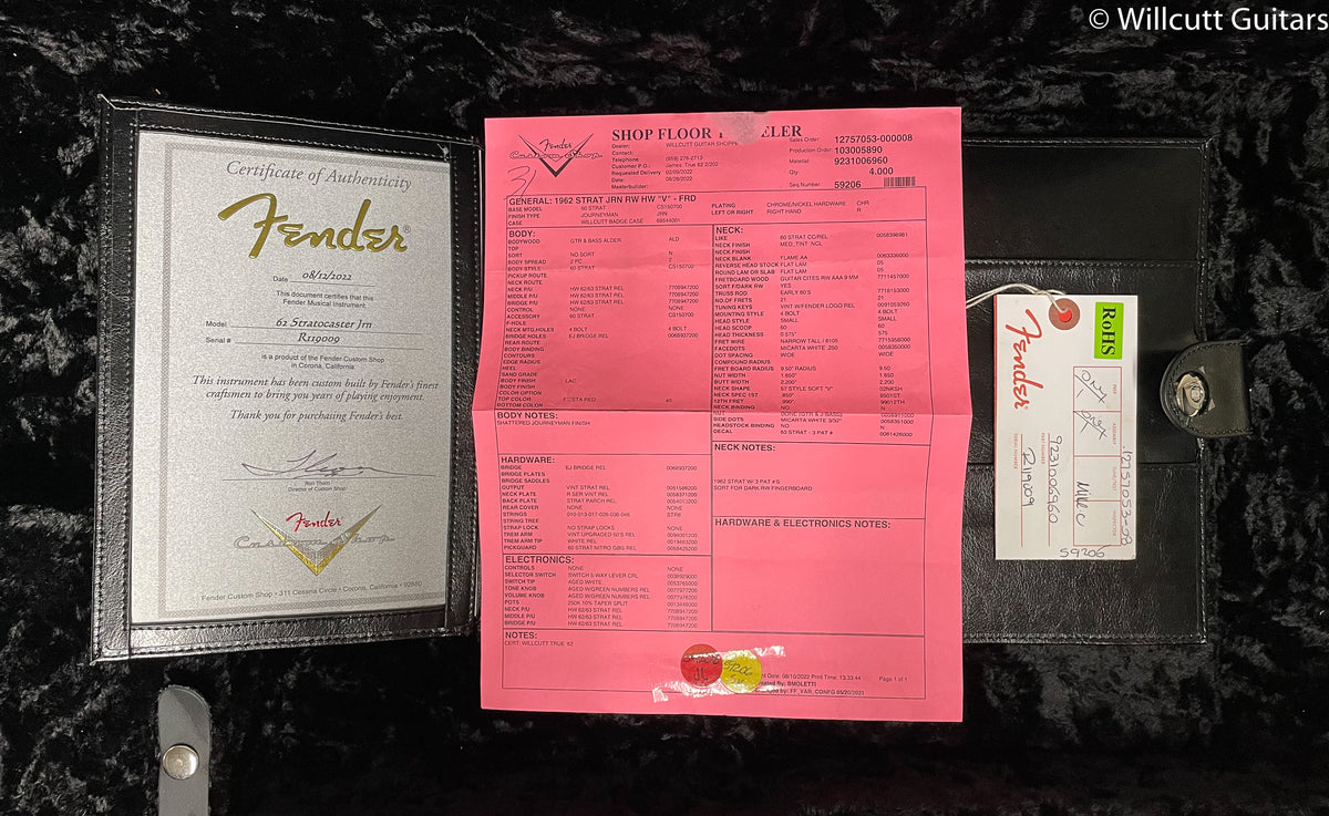 Fender Custom Shop Willcutt True &#39;62 Stratocaster Journeyman Relic Fiesta Red &#39;57 V (009)