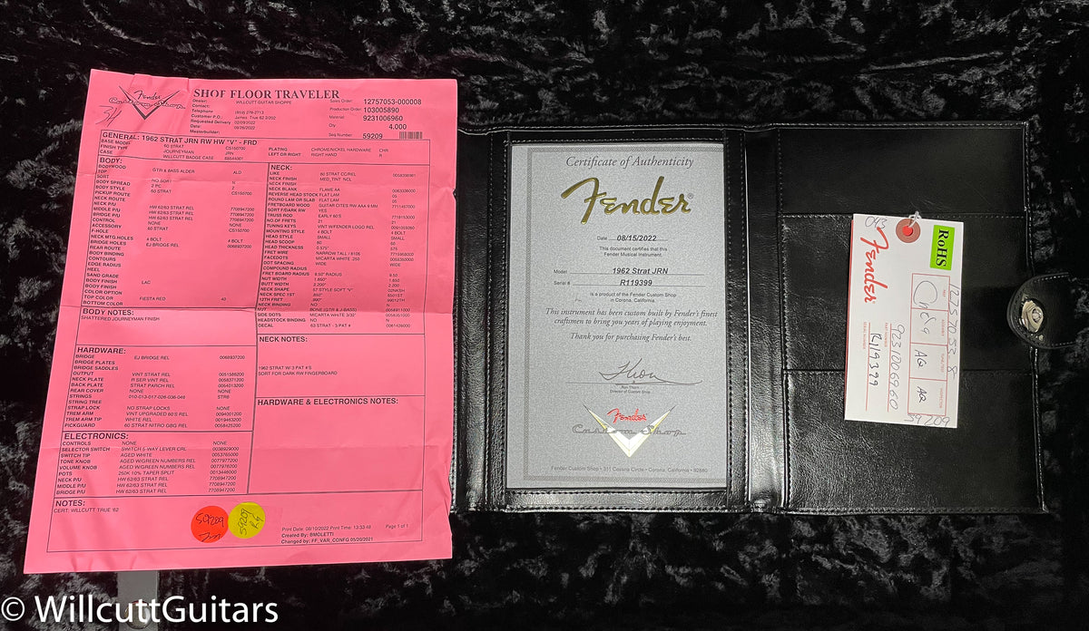 Fender Custom Shop Willcutt True '62 Stratocaster Journeyman Relic Fiesta Red '57 V (399)