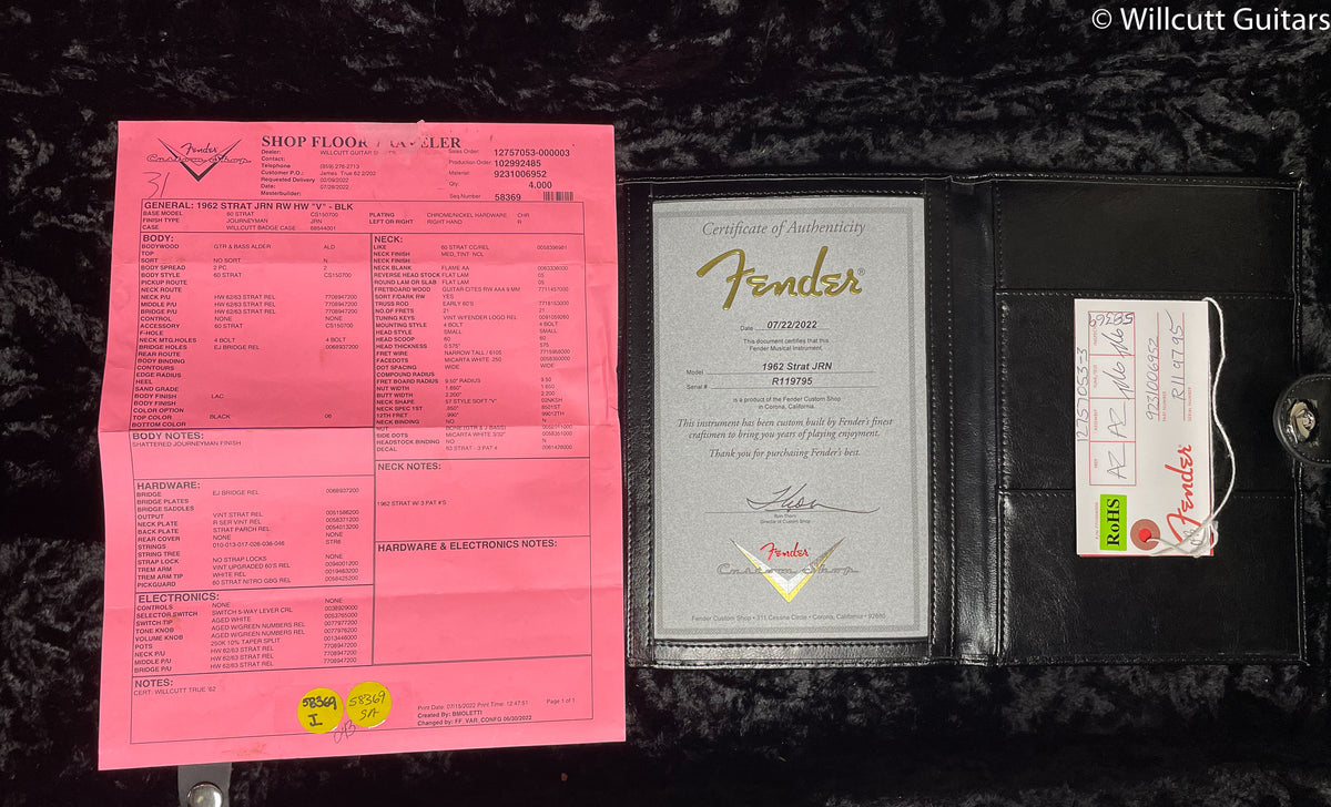 Fender Custom Shop Willcutt True &#39;62 Stratocaster Journeyman Relic Black 57 V (795)
