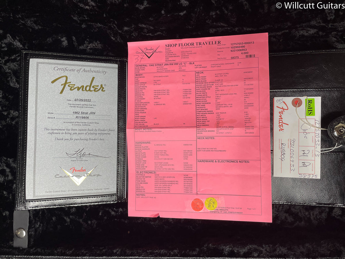 Fender Custom Shop Willcutt True '62 Stratocaster Journeyman Relic Black Large C (806)