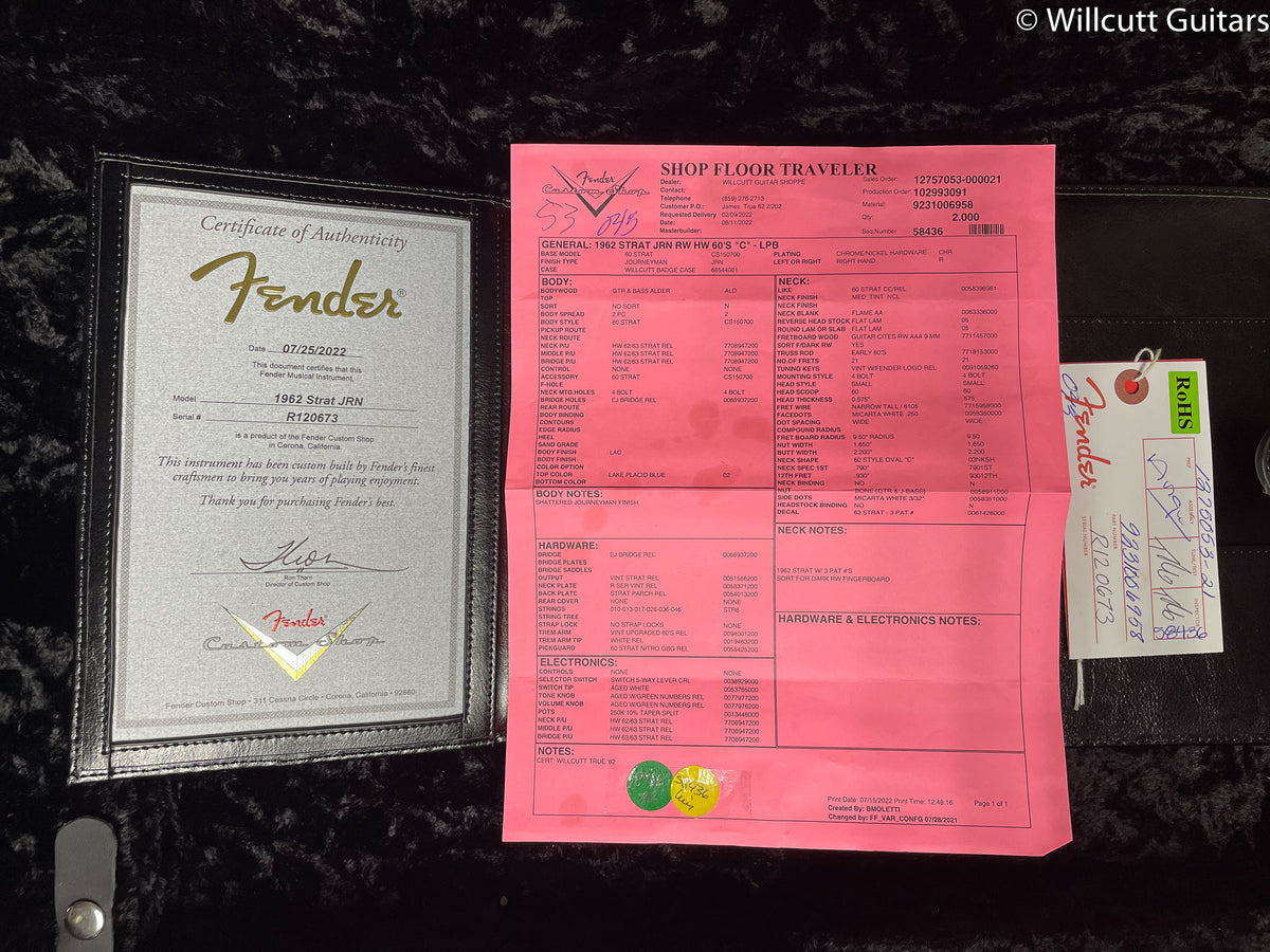 Fender Custom Shop Willcutt True '62 Stratocaster Journeyman Relic Lake Placid Blue 60s Oval C(673)