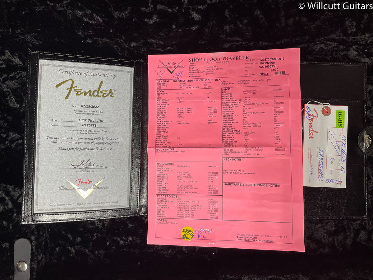 Fender Custom Shop Willcutt True '62 Stratocaster Journeyman Relic Black Large C (778)