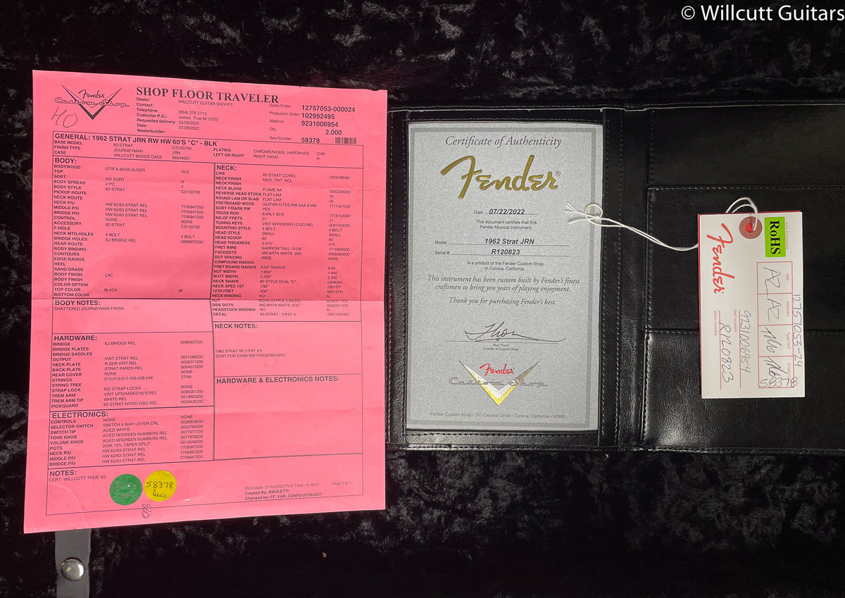 Fender Custom Shop Willcutt True '62 Stratocaster Journeyman Relic Black 60s C (823)