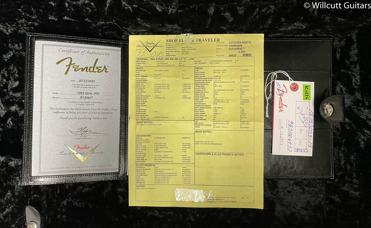 Fender Custom Shop Willcutt True '62 Stratocaster Journeyman Relic Lake Placid Blue Large C (837)