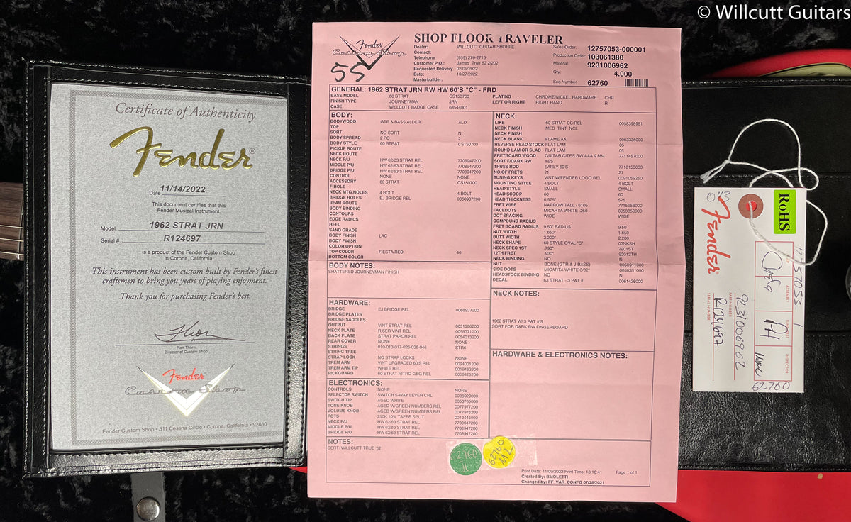 Fender Custom Shop Willcutt True '62 Stratocaster Journeyman Relic Fiesta Red 60s Oval C (697)