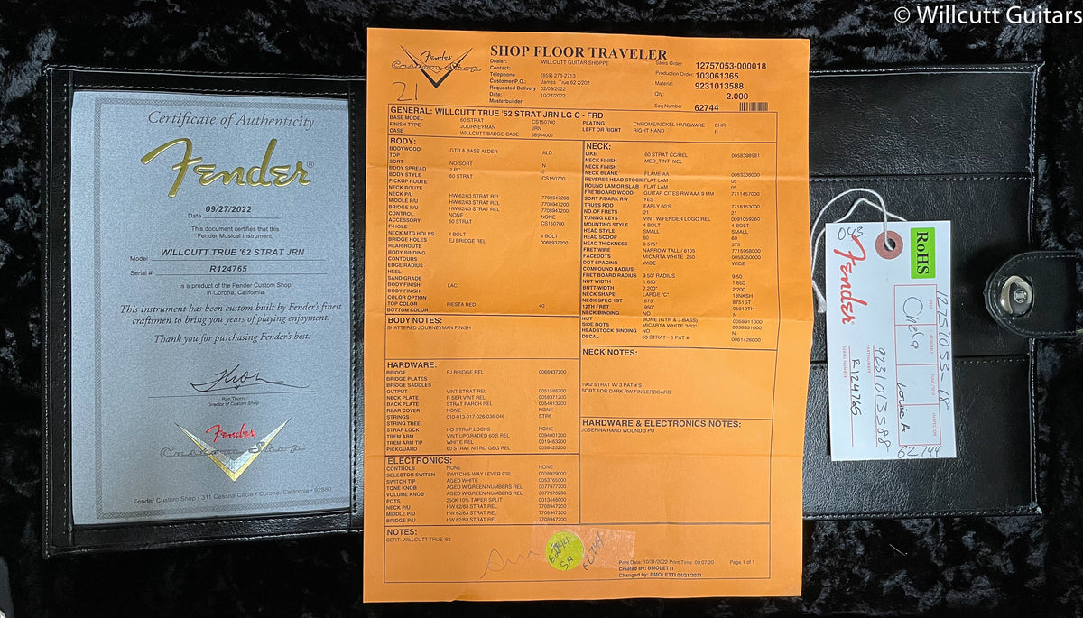 Fender Custom Shop Willcutt True '62 Stratocaster Journeyman Relic Fiesta Red Large C (765)