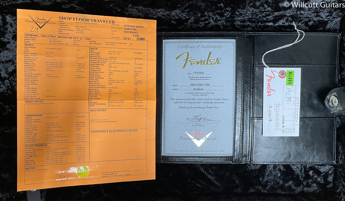 Fender Custom Shop Willcutt True '62 Stratocaster Journeyman Relic Fiesta Red 60s Oval C (618)