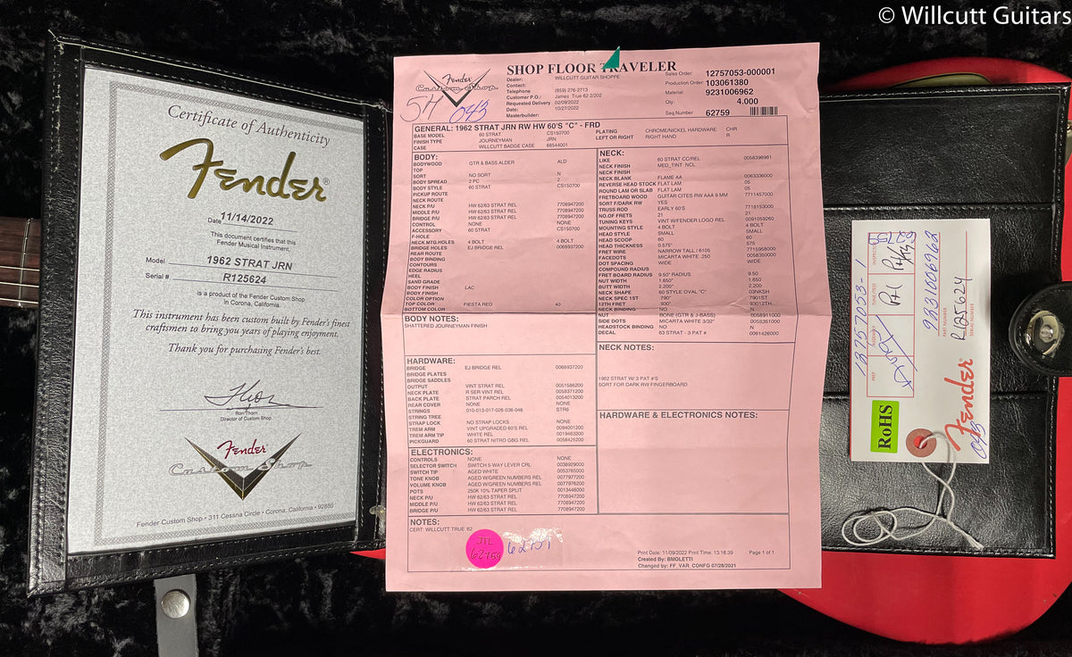 Fender Custom Shop Willcutt True '62 Stratocaster Journeyman Relic Fiesta Red 60s Oval C (624)