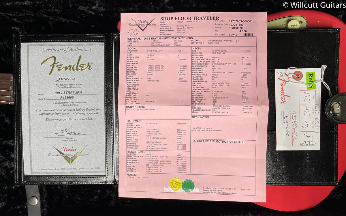 Fender Custom Shop Willcutt True '62 Stratocaster Journeyman Relic Fiesta Red 60s Oval C (665)