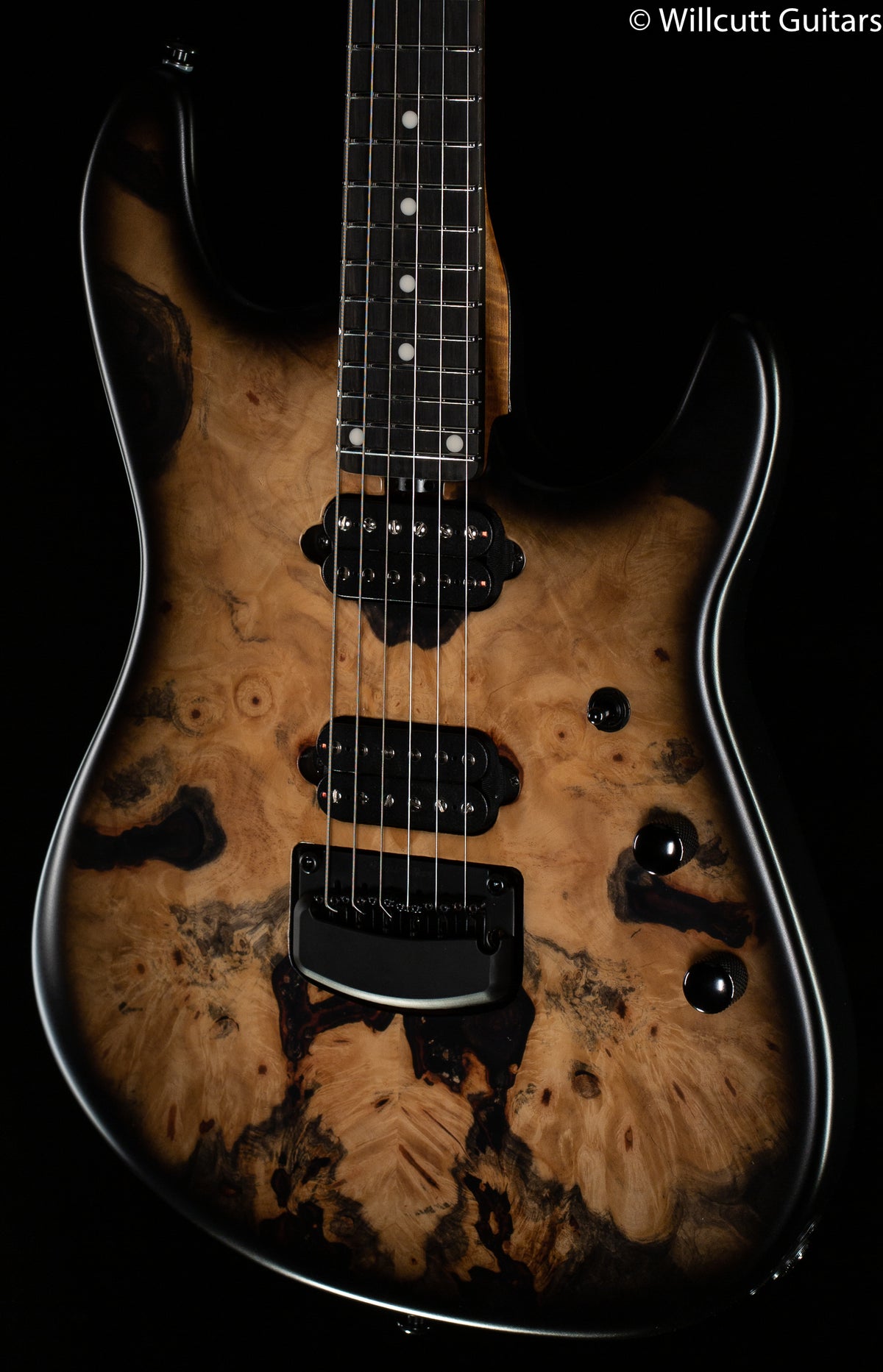 Ernie Ball Music Man Jason Richardson 6-string Cutlass Natural Buckeye Burl Black Burst
