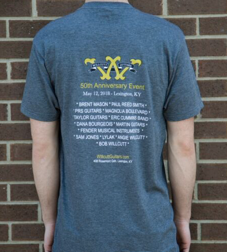 Willcutt Guitars 50th Anniversary T Shirt Grey