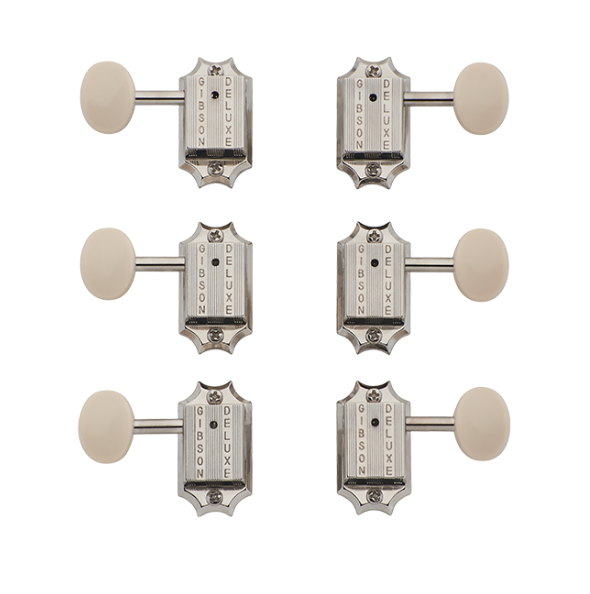 Gibson Deluxe White Button Tuner Set, Vintage Nickel